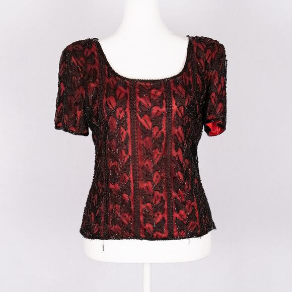 Vintage Laurence Kazar Beaded Top LARGE Whimsigoth Cocktail Evening Romantic - Picture 1 of 10